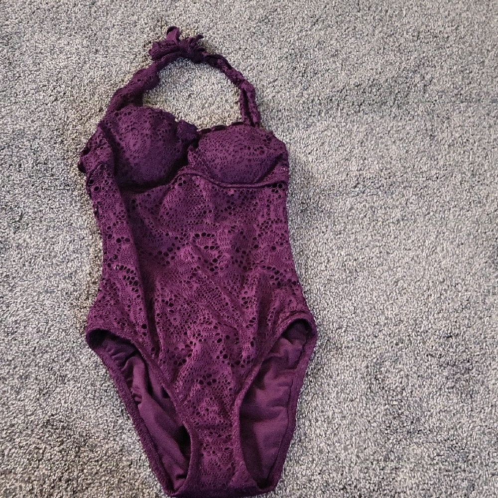 Dark Purple Lace One Piece Swimsuit